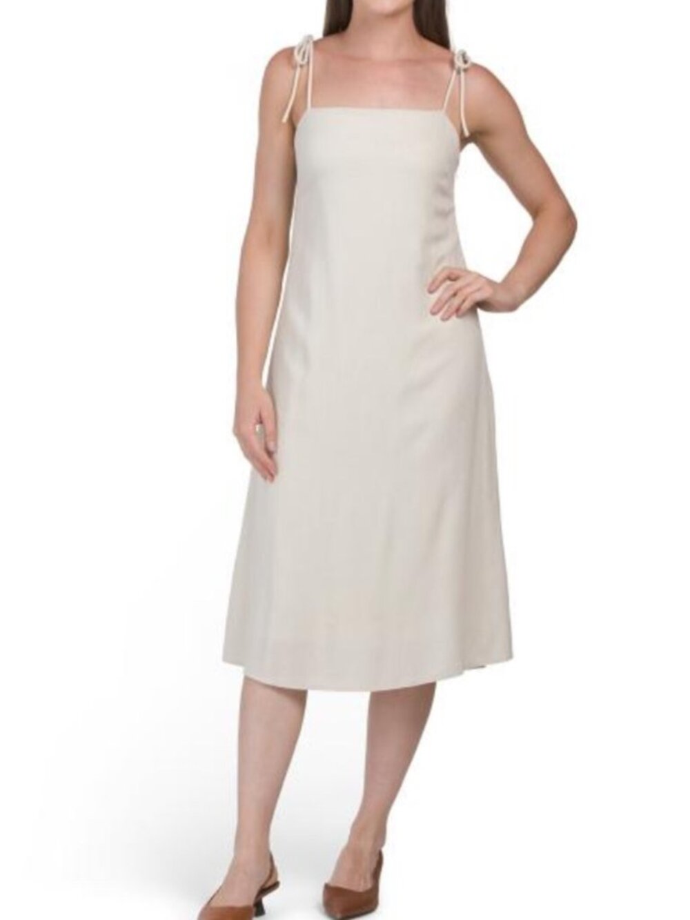 WAYF linen blend tie strap midi dress